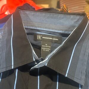 INC International Concepts Men's Black Shirt with Light Blue Stripes